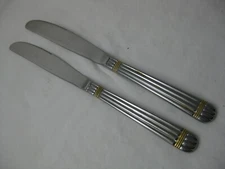 Set of 6 Dinner Knives Wallace China GOLD CHARDONNAY Stainless w Gold Trim 9"