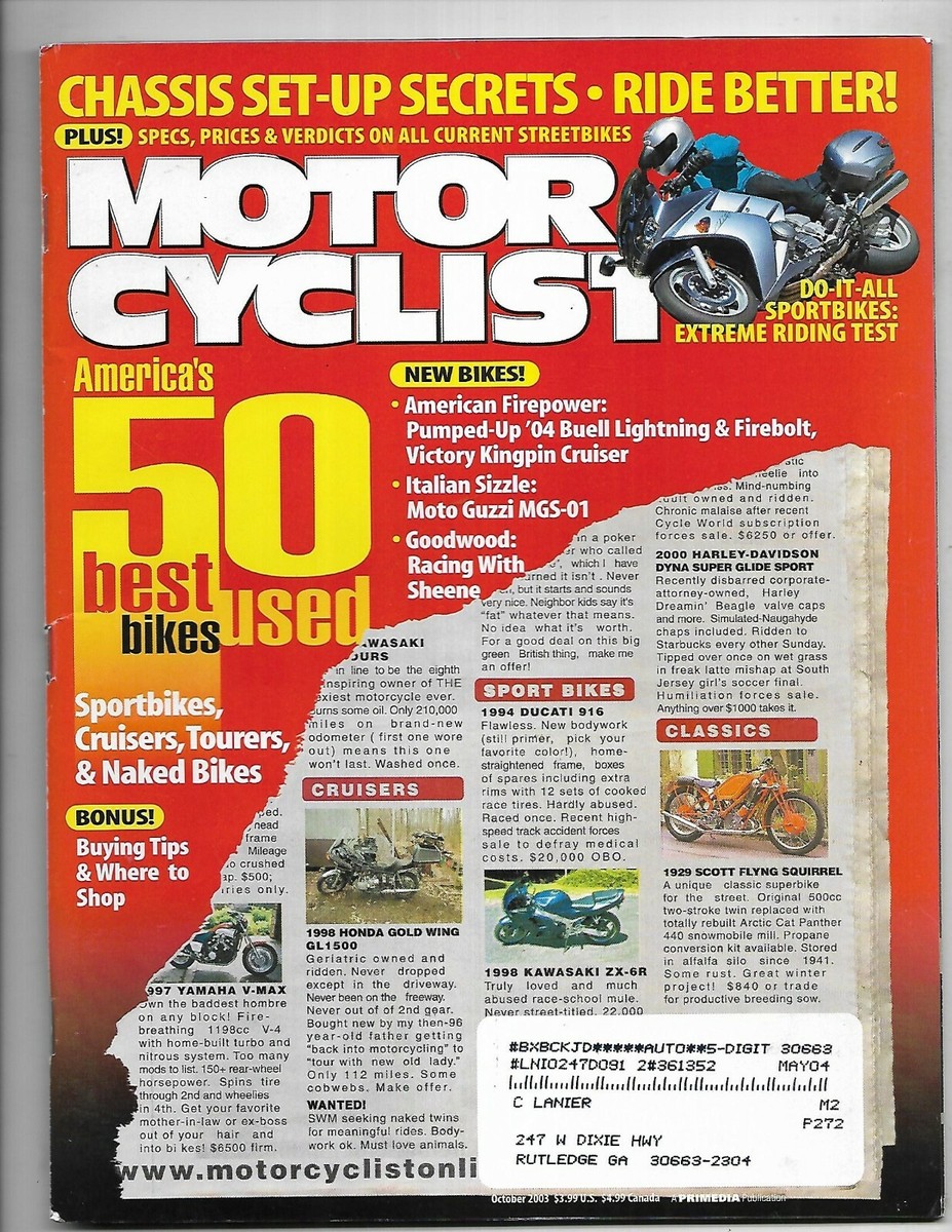 Motorcyclist Magazine October 2003- BMW K1200GT, Yamaha FJR1300