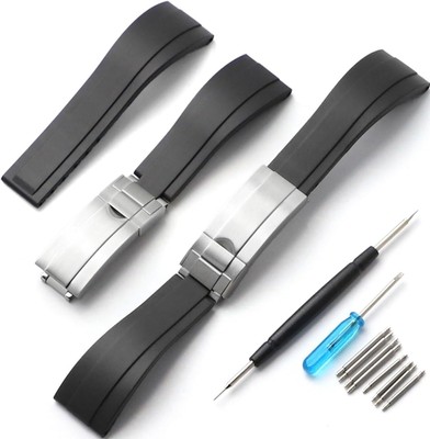 20mm Rubber Watch Band For Rolex /Seiko/Citizen Tear Resistant Waterproof -Black