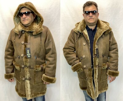 Walnuss 100% Echtes Lammfell Shearling Leder Parka Trenchcoat