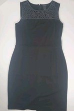 Ann Taylor LBD Dress Size 8 Black Bodycon Midi Sleeveless Cutout Detail Elegant