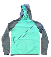Nike Dri-Fit Neon Green Grey Pullover Giant Swoosh Scuba Hoodie Thumb Holes M