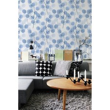 Non-Woven wallpaper Branches with round blue leaves Watercolor Traditional Wall