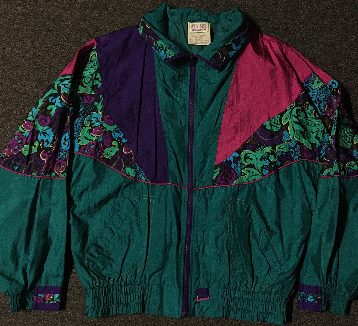 ジャケット・アウター 90s silk rave bomber jacket blouson 1980s-90s 100% Silk Embroidered Stars & Rhinestone Zip-up