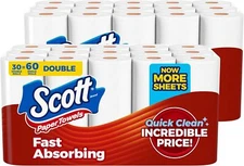 Scott Paper Towels Choose-A-Sheet 30 Double Rolls Total 60 Regular Rolls