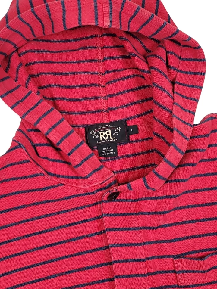 RRL Ralph Lauren Vintage Inspirado Pullover Algodón Sudadera con Capucha Para Hombre Grande Rojo/Azul Marino Foto 3 de 4