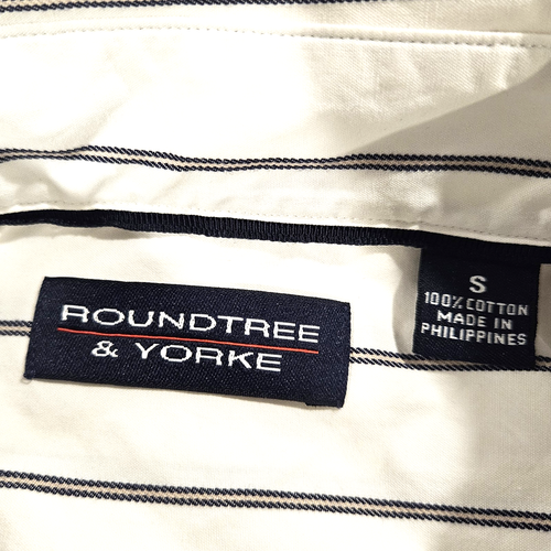 Roundtree & Yorke Men’s S Cream w/Black Stripe 100% Cotton Button-Down Collar - Picture 5 of 5