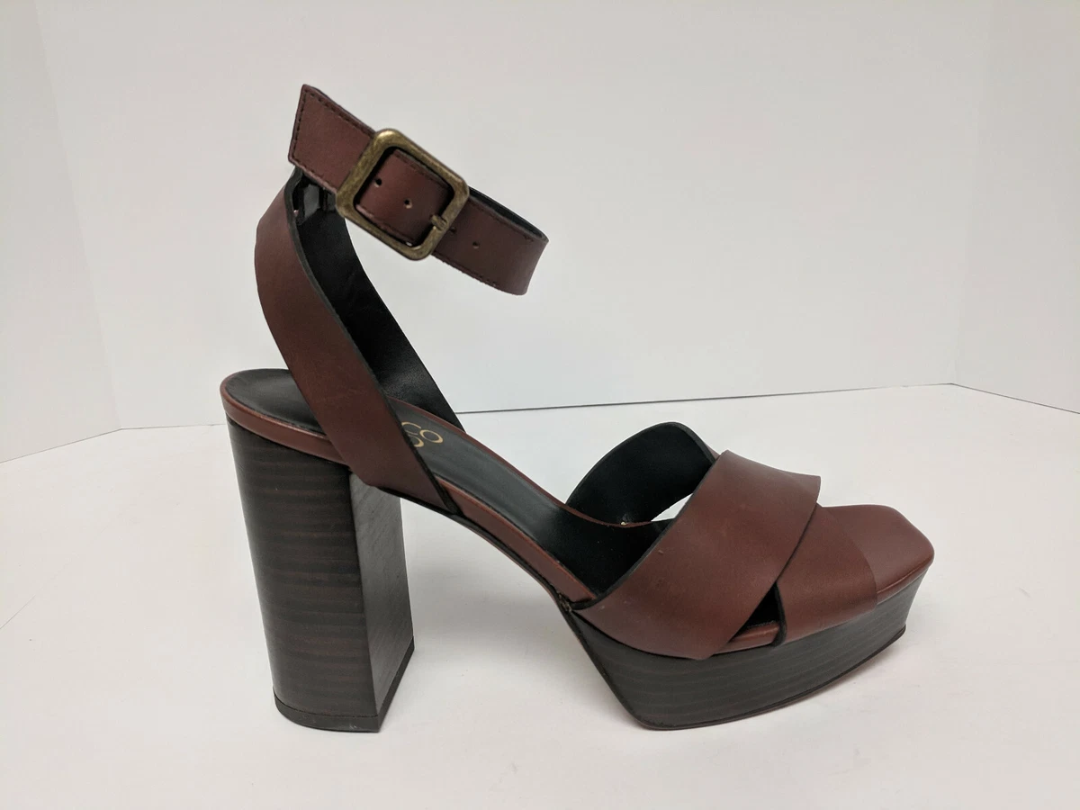 Franco Sarto Marta Platform Heeled Sandals Coffee Bean Leather