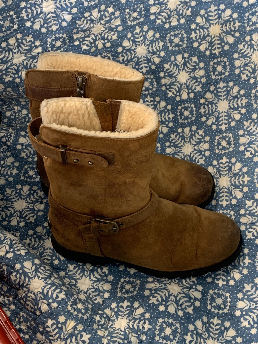 UGG Western Suede Leather Boots Sheepskin Lining Brown size 7