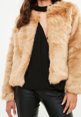 collarless fur jacket
