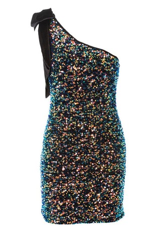 Abito monospalla KATEBYLALTRAMODA vestito paillettes multicolor vestitino  dress | eBay