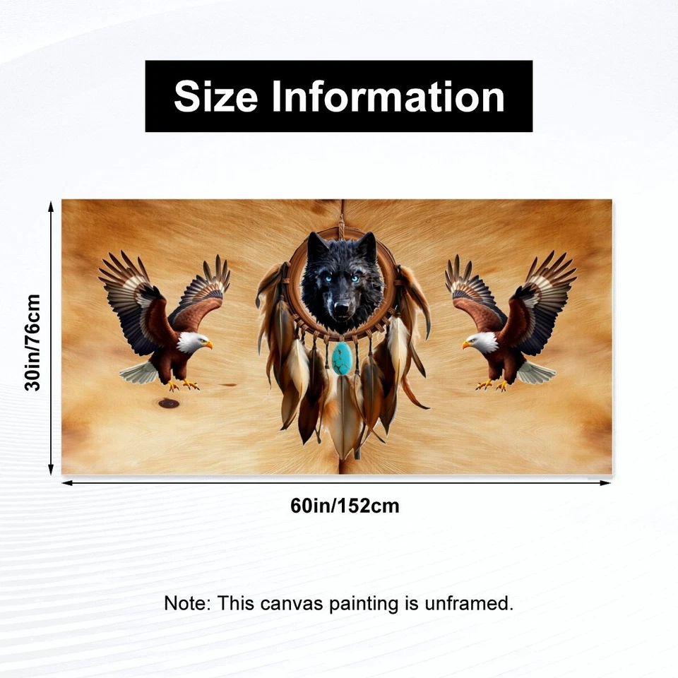 Dreamcatcher/Eagle/Wolf/Canvas Fabric Wall Art - 60"X40", No Frame (Made in USA) - Image 4 of 4