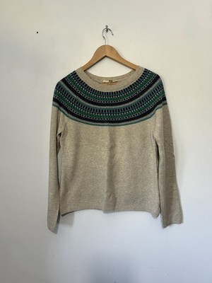 Seasalt Pullover Gr. 12 beige Wolle Fair Isle Passe Strickpullover Nordic Bucks Horn