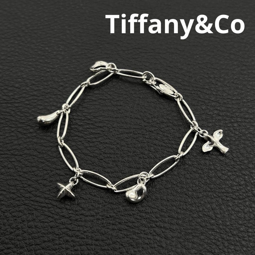 Tiffany Co. Oval Link Bracelet 5 Motif Silver Jewelry Used