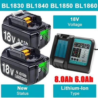 2PACK BL1860B For Makita 18Volt 8.0Ah LXT Li-Ion Battery BL1830 BL1850 / Charger
