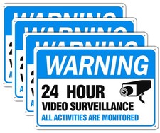 Video Surveillance Sign, 4-Pack 12" x 8" Security 4 Packs, sing-01-Blue