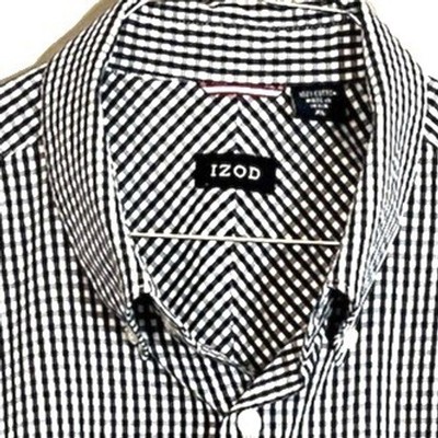 Izod Men's Short Sleeve Button Down Shirt Blue White Gingham Check Size XL