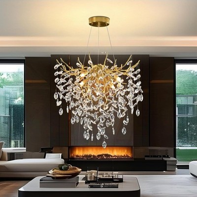 Round Crystal Pendant Light,Modern Chandelier Crystal,Height adjustment