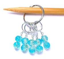 MikieLou Stitch Markers Premium Wire Wrapped Blue Crackle Glass Knitting Crochet