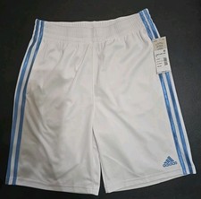 Adidas Shorts Youth XL 18-20 White with Blue 3 Stripes Athletic Mesh NEW