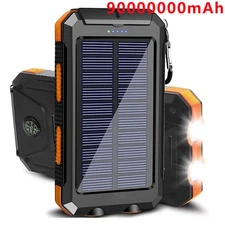 Solar Power Bank External Backup Battery Pack with LED Flashlight for Camping US