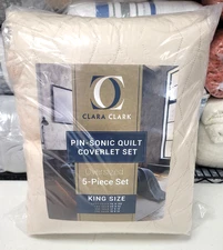 Clara Clark Ellipse Weave 100% Polyester 5 Piece KING Quilt Set Ellipse Cream