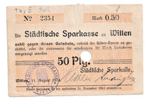 St&auml;dtische Sparkasse Witten 0,50 Mark 11.August 1914. INV 584