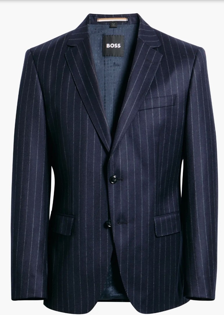Hugo BOSS Huge Slim Fit Navy Pinstripe Wool Jacket BOSS 40R thumbnail 2