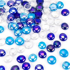 65PCS Iridescent Blue Flat Marbles, Decorative Glass Pebbles