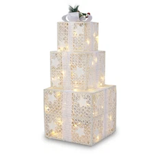 3PCS Christmas Lighted Gift Box Square ABS Plastic Rack Festive LED Decoration