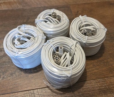 Lot 4 x White Premium 60 Feet Video Power BNC Cable for Samsung CCTV Cameras 