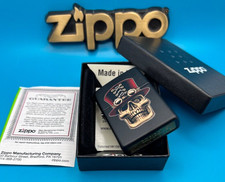Genuine Brand New 2021 ZIPPO Lighter Rare GRINNING STEAMPUNK SKULL Satin Black