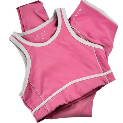 WILO Melbourne Australia Pink Ribbed Activewear Set Crop Top Leggings Womens M