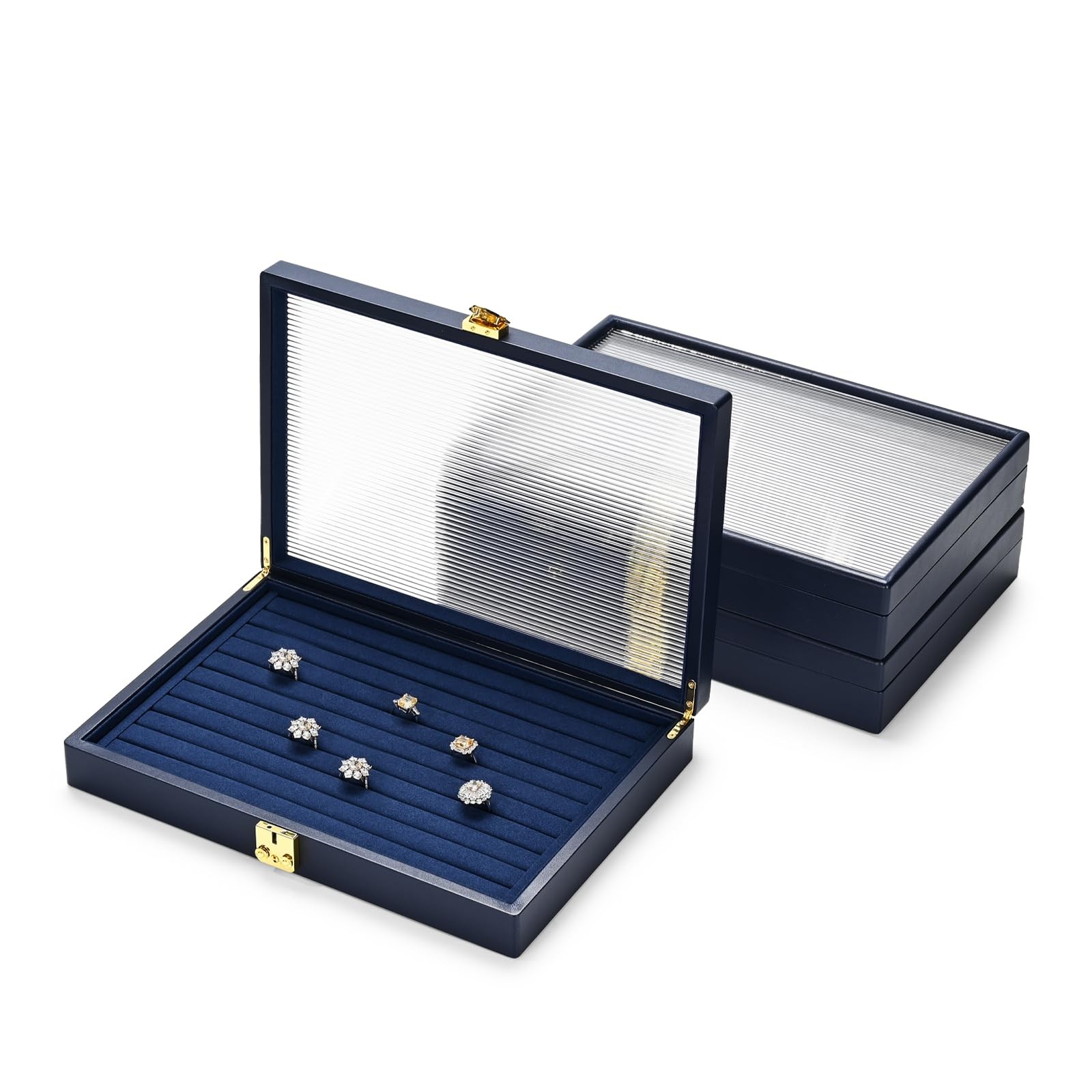 Oirlv Blue Leather Jewelry Organizer Jewelry Tray with Lid Jewelry Organizers...