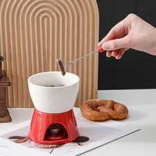 Ceramic Chocolate Fondue Pot Tea Light Porcelain Melting Pot for Tapas Party