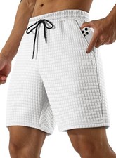 Mens Casual Sweat Shorts 7 Inch Inseam Stretch Comfy Elastic Waist Drawstring...
