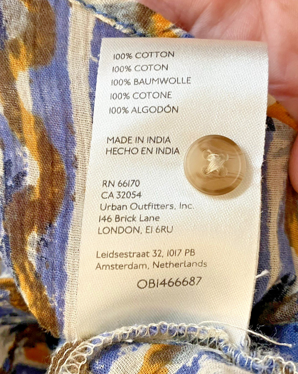 Anthropologie Pilcro Blue Yellow Batwing Ikat Boho Long Sleeve Button Top M View 5