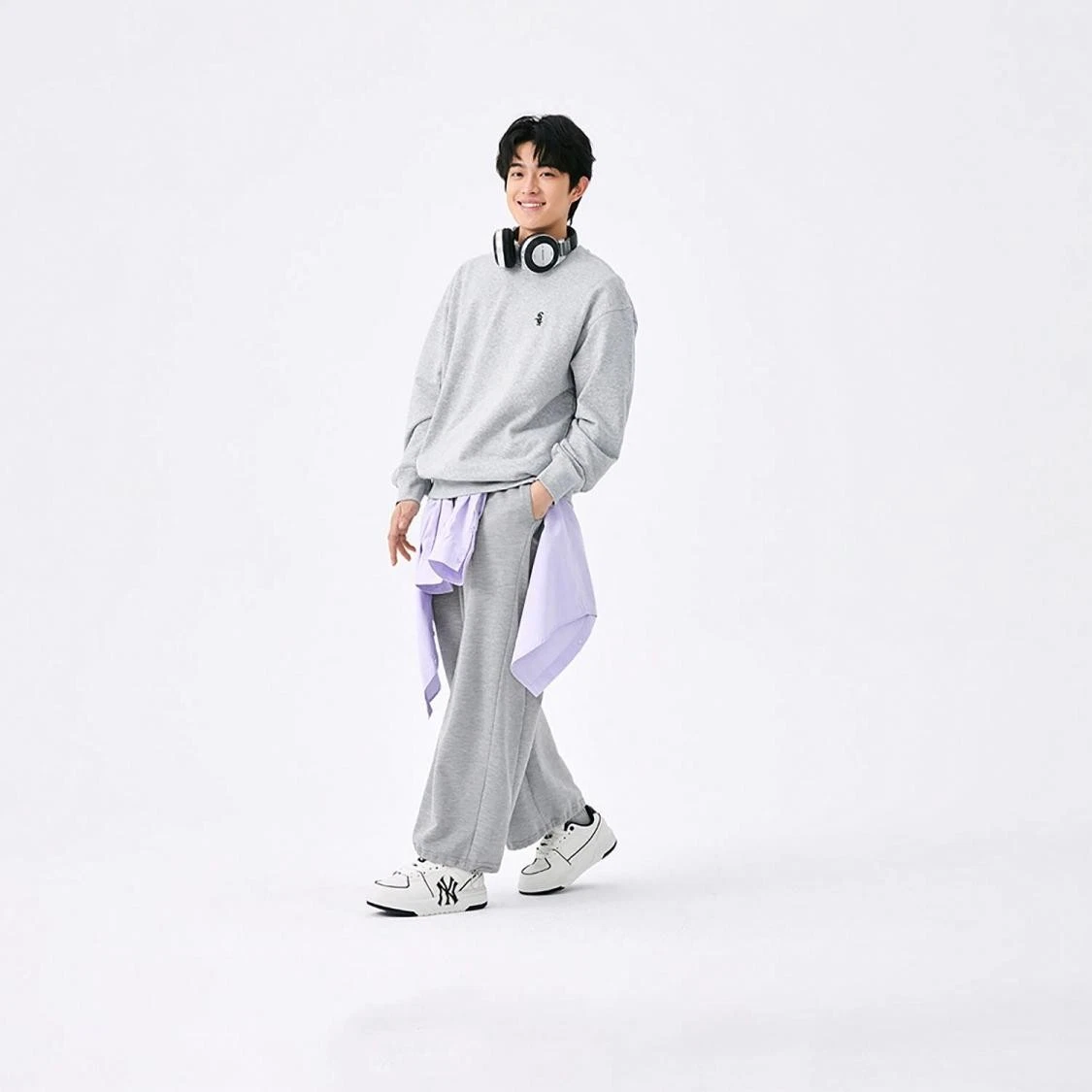 Loose Solid Color  Letter Pullover Sweatshirt Unisex Gray