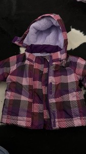 Circo Hooded Puffer Jacket Fleece Lined Full Zip Purple Plaid 12M
