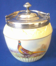 Locke & Co Worcester Blush Ivory  Biscuit Barrel (William Stinton) Handpainted