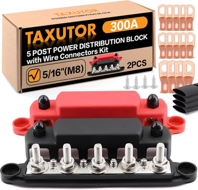Bus Bar 5 Post 300A, 5/16'' Stud for 4 AWG & 2 AWG, Power Distribution Block with