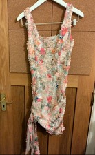 PINK FLORAL SEQUIN SQUARE NECK DRAPE RUCHED BODYCON PARTY PROM DRESS  S