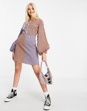 New ASOS Design Light Purple & Orange Gingham Mini Dress Size 0