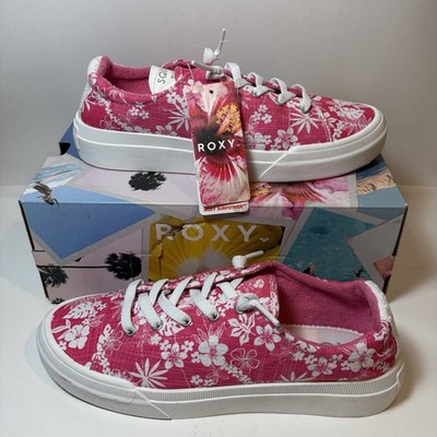 Roxy Women's Rae Sneaker Pink White Floral Surf Y2K Size 10 Slip On
