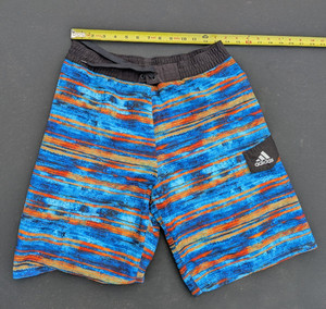 Adidas Boys Swim Trunks XL Mesh Lined Blue Orange Stripe Polyester