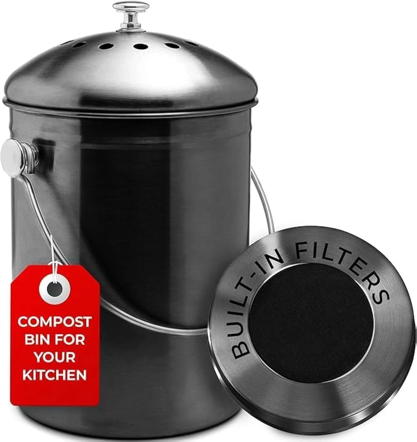 EPICA Countertop Compost Bin Kitchen | 1.3 Gallon | Odorless Composting Black