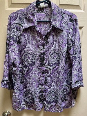 GLORIA LANCE Women's Blouse Size 2X Attached Tank Purple 3/4 Sleeves Sparkle