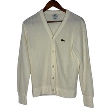 Vintage IZOD Lacoste 36 Cream Acrylic Cardigan Sweater Preppy Classic USA Made