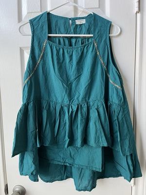 #ad #ad World Market Tiered Teal Sleeveless Women’s Top Embroidered Peplum Boho Sz S M $7.00