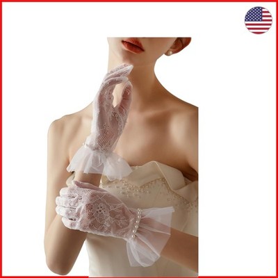 Women's Breathable Lace Gloves with Pearls - Perfect for Weddings and Parties